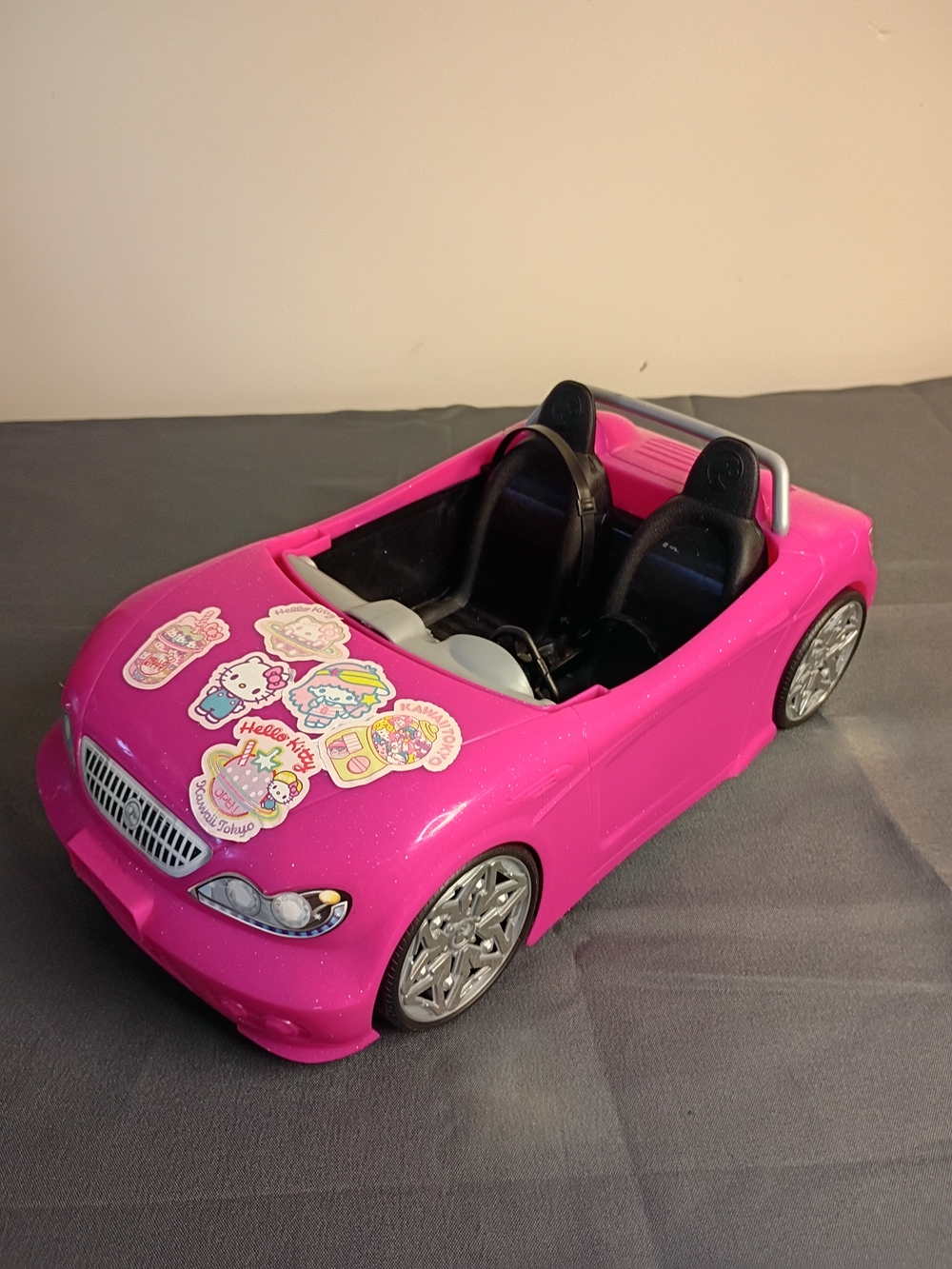 Barbie Hot Pink Convertible Toy Car with Black Interior